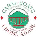 Vale of Llangollen Canal Boat Trust logo. "Canal Boats for Disabled People" in a semi circle above a circular image of a green mountain and the Pontcysyllte Aquaduct. In a semi-circle underneath is the Welsh equivalent "Cychod Camlas I Bobl Anabl"