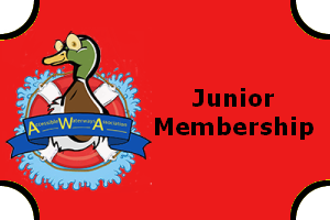 Graphic with the Accessible Waterways logo and the text "Junior Membership" on a red background.