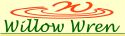 Willow Wren Logo. A red ""W" swirl, with the text Willow Wren in a green script and underlined.