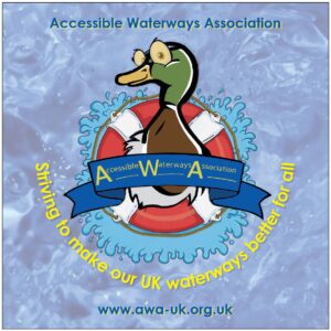 Accessible Waterways Association Window Sticker. The logo with "Striving to make our UK waterways better for all".